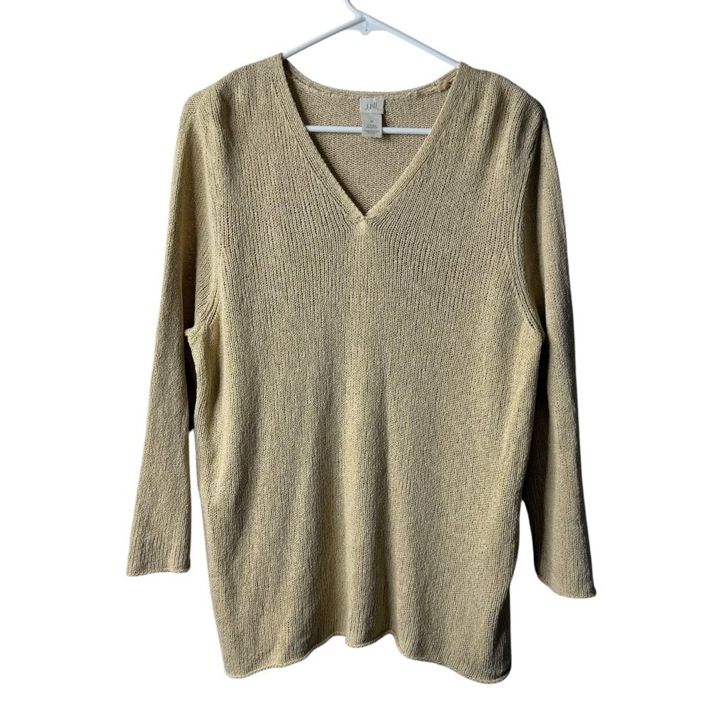 J Jill Yellow Silk Blend Chunky Knit V-neck Pullover Sweater